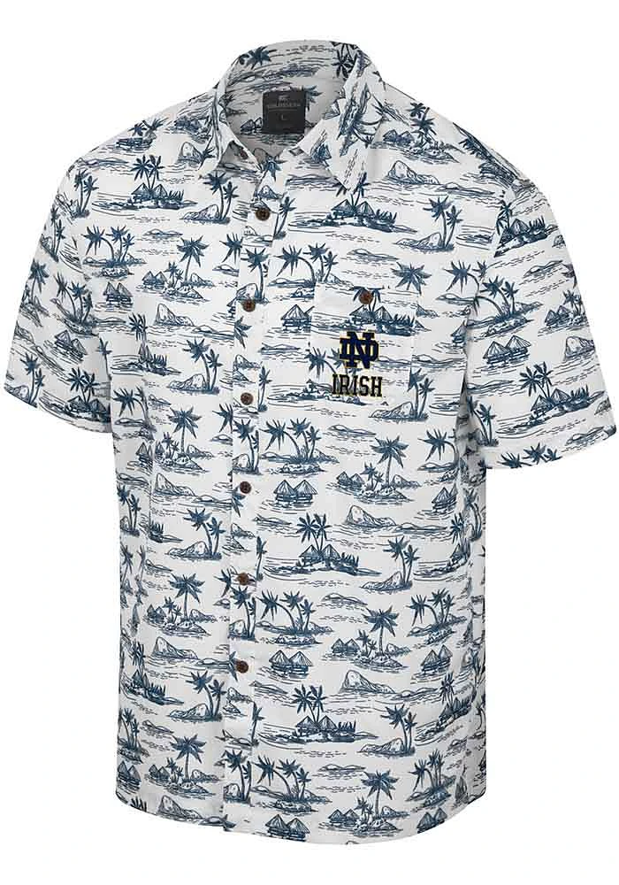 Colosseum Notre Dame Fighting Irish Mens White Spontaneous Short Sleeve Dress Shirt