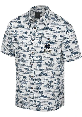 Colosseum Notre Dame Fighting Irish Mens White Spontaneous Short Sleeve Dress Shirt