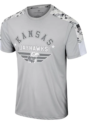Colosseum Kansas Jayhawks Grey OHT Hatch Short Sleeve T Shirt