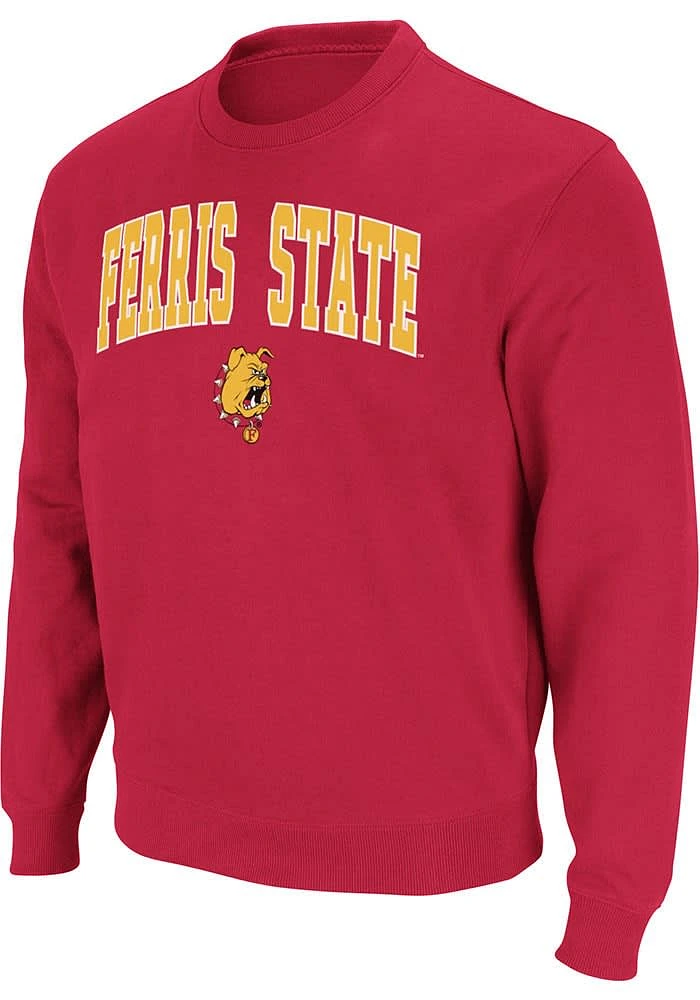 Colosseum Ferris State Bulldogs Mens Red STADIUM Long Sleeve Crew Sweatshirt