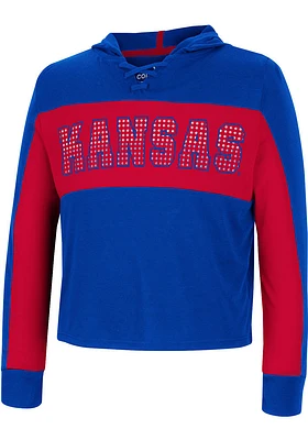 Colosseum Kansas Jayhawks Girls Blue Galooks Long Sleeve Hooded Sweatshirt