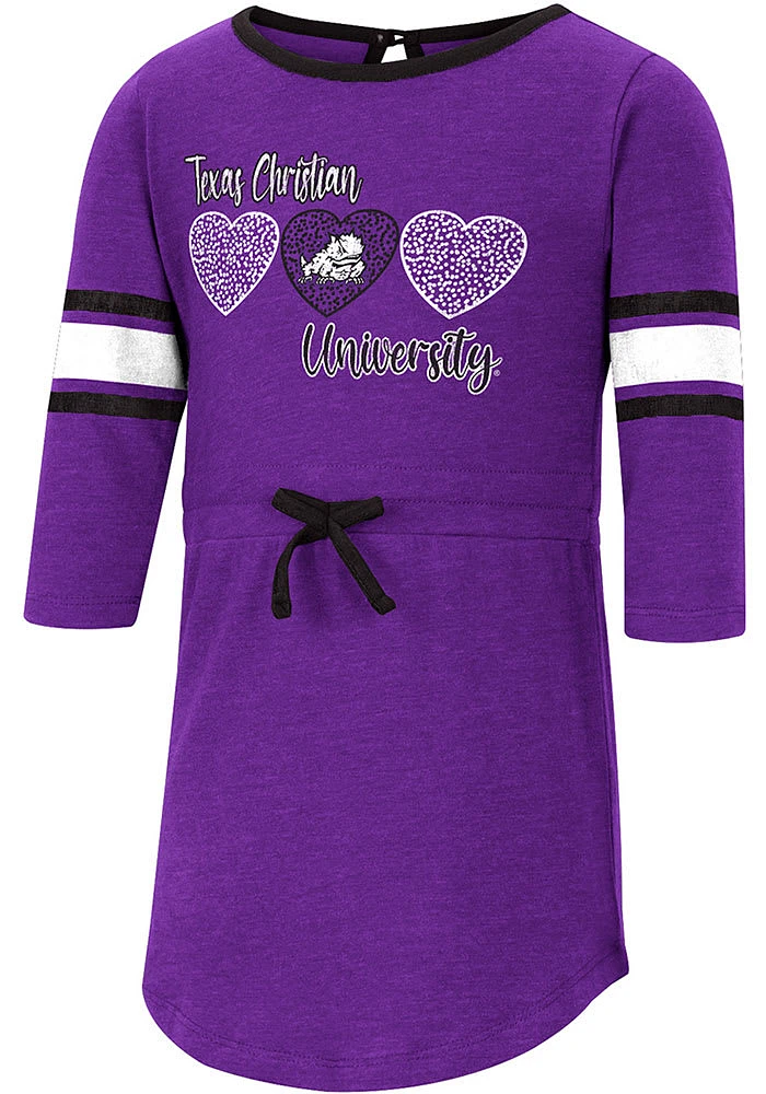 Colosseum TCU Horned Frogs Toddler Girls Purple Poppins Short Sleeve Dress