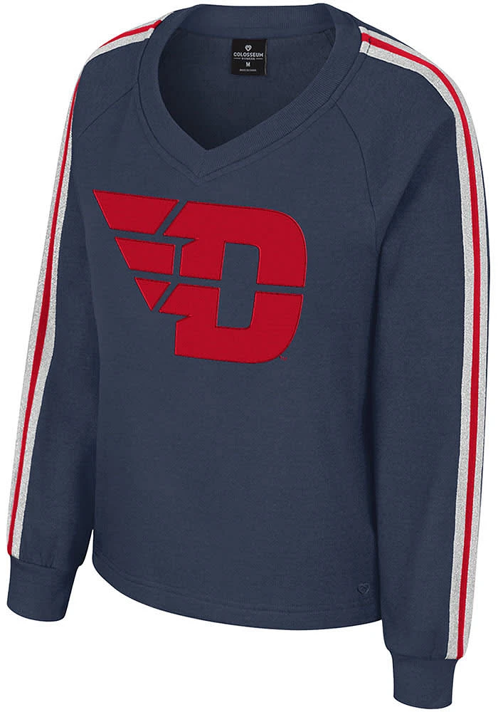 Colosseum Dayton Flyers Womens Navy Blue Gliding Here Crew Sweatshirt