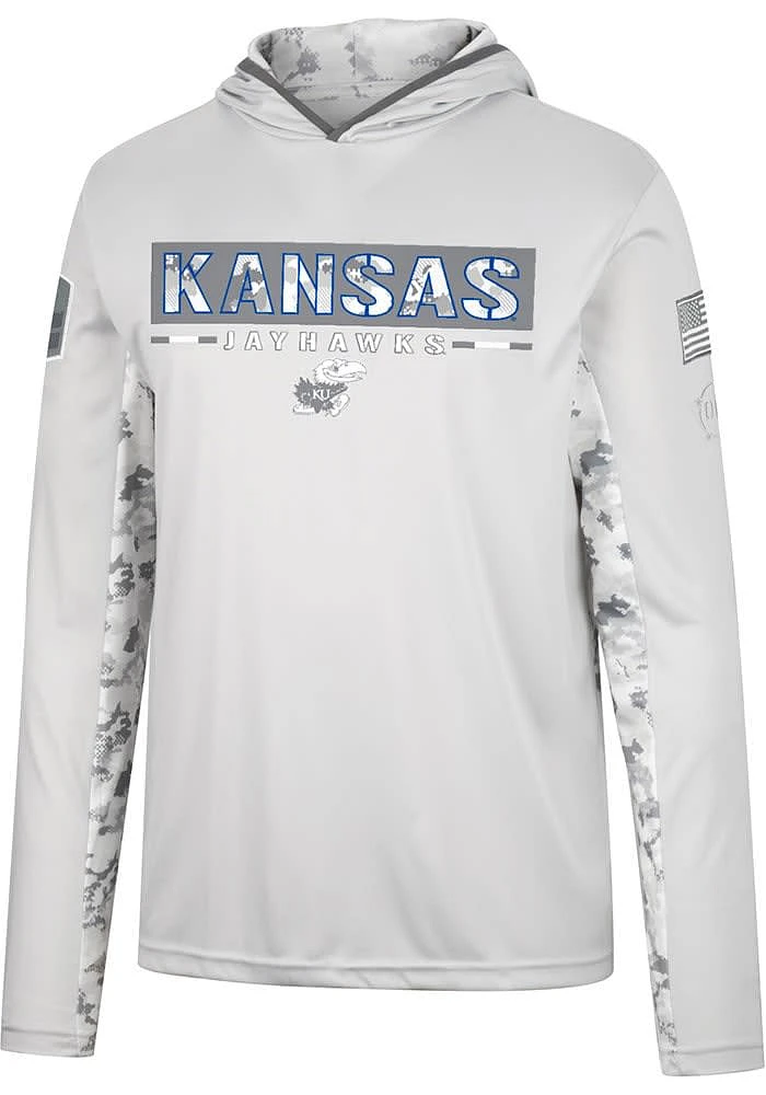 Colosseum Kansas Jayhawks Mens Grey OHT Ace Camo Windshirt Hood