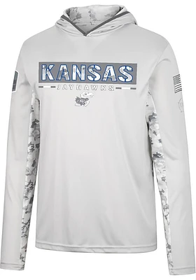 Colosseum Kansas Jayhawks Mens Grey OHT Ace Camo Windshirt Hood