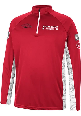 Colosseum Arkansas Razorbacks Mens Cardinal OHT American Hero Camo Long Sleeve Qtr Zip Pullover