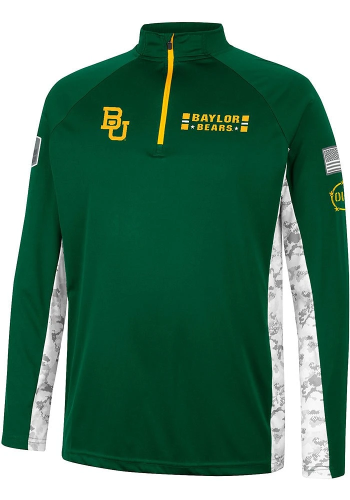 Colosseum Baylor Bears Mens Green OHT American Hero Camo Long Sleeve Qtr Zip Pullover