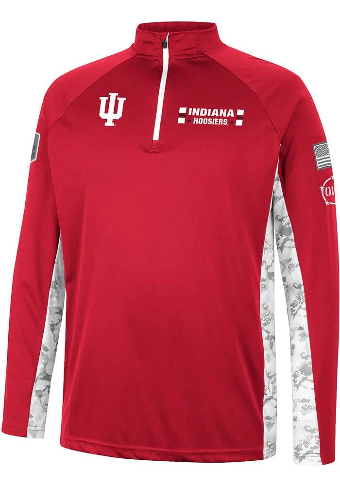 Colosseum Indiana Hoosiers Mens Crimson OHT American Hero Camo Long Sleeve Qtr Zip Pullover