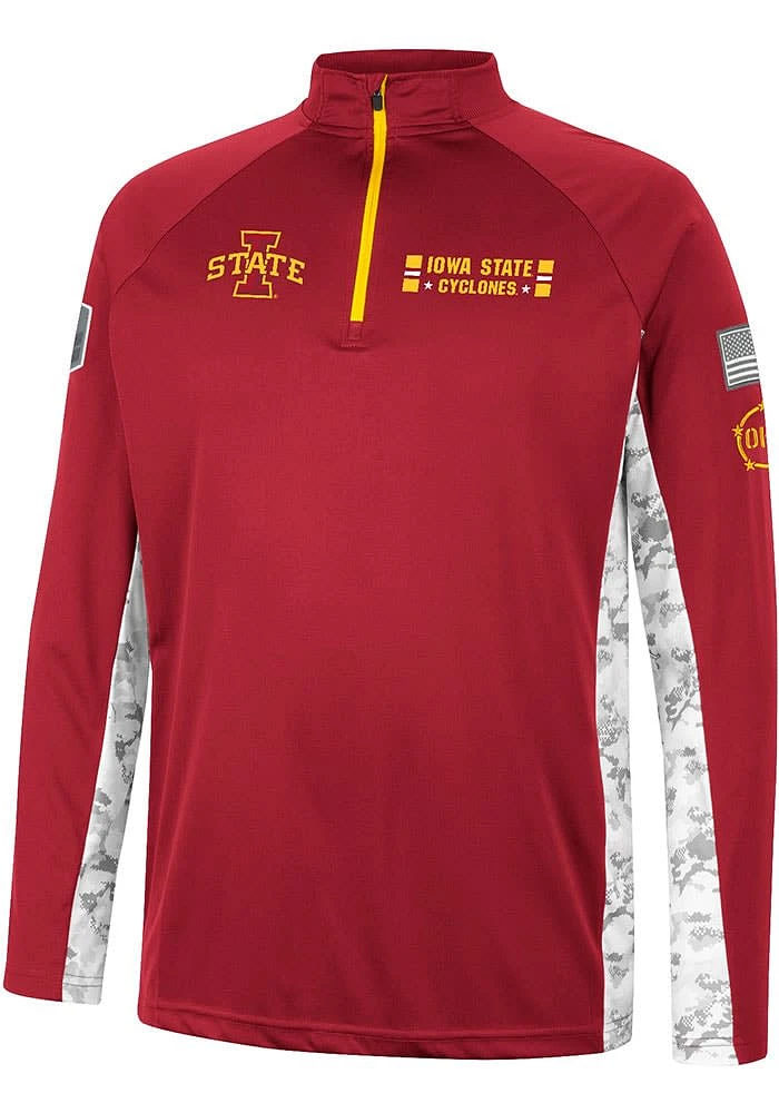 Colosseum Iowa State Cyclones Mens Cardinal OHT American Hero Camo Long Sleeve Qtr Zip Pullover