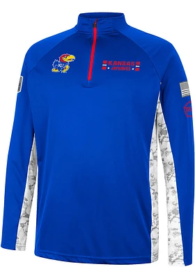 Colosseum Kansas Jayhawks Mens Blue OHT American Hero Camo Long Sleeve Qtr Zip Pullover