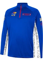 Colosseum Kansas Jayhawks Mens Blue OHT American Hero Camo Long Sleeve Qtr Zip Pullover
