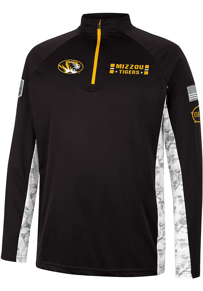 Colosseum Missouri Tigers Mens Black OHT American Hero Camo Long Sleeve Qtr Zip Pullover