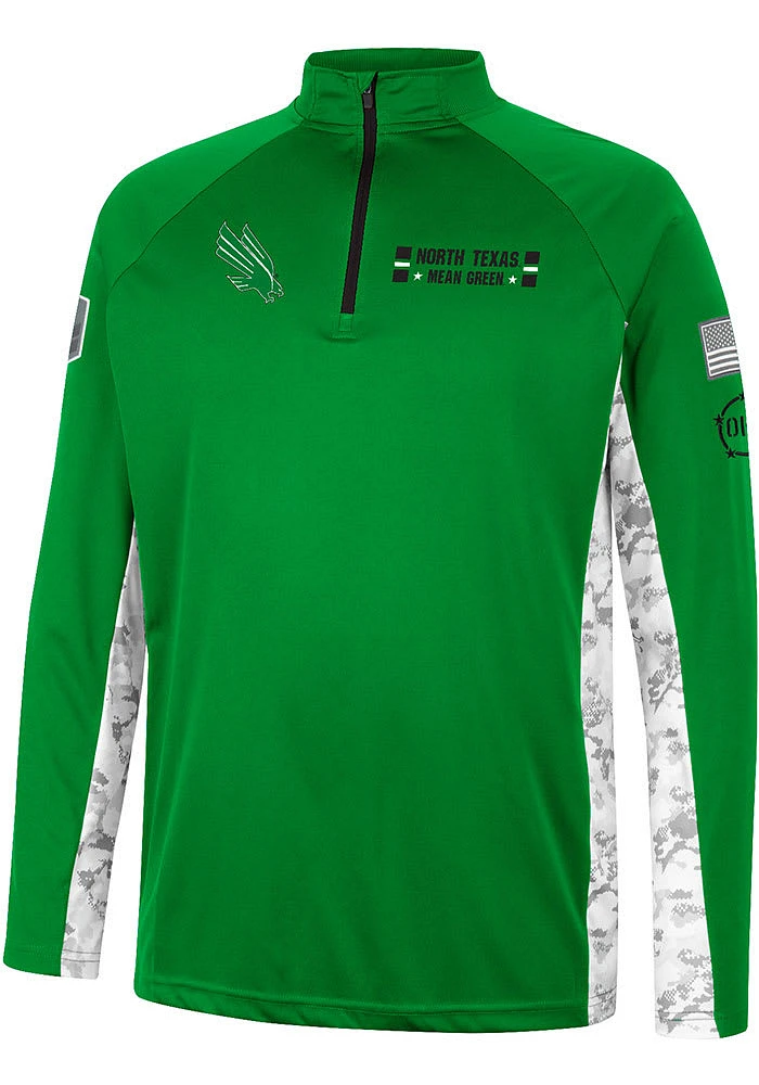 Colosseum North Texas Mean Green Mens Kelly OHT American Hero Camo Long Sleeve Qtr Zip Pullo..