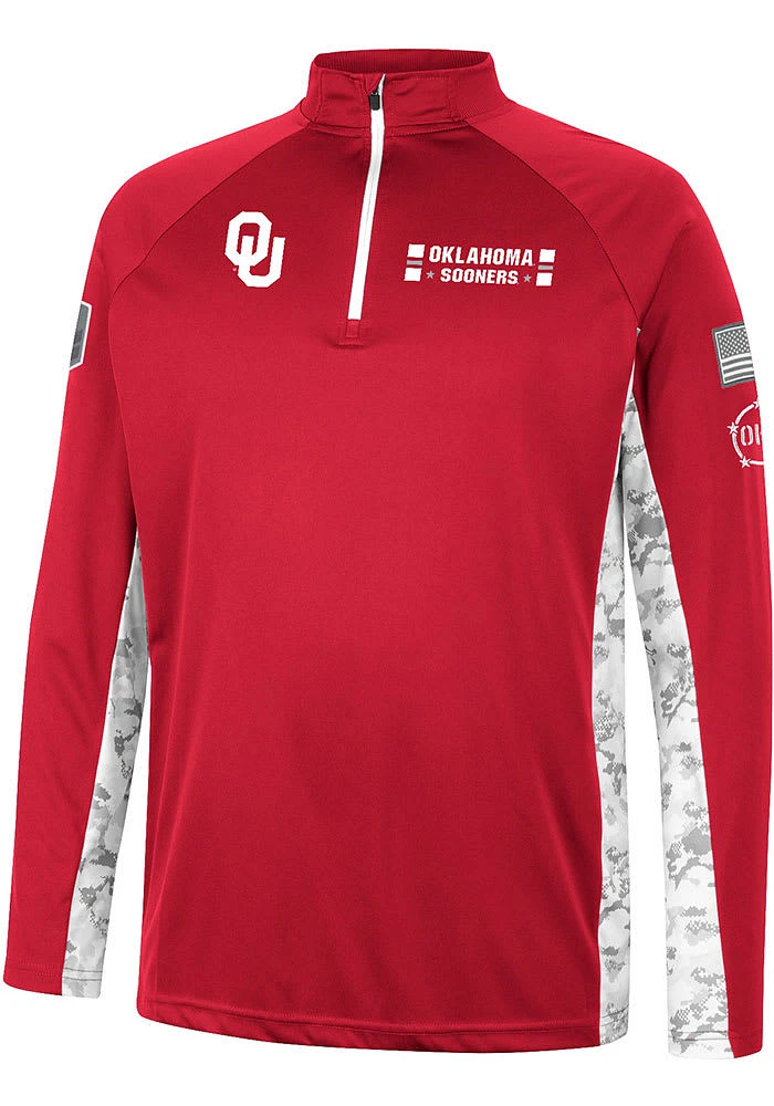 Colosseum Oklahoma Sooners Mens Crimson OHT American Hero Camo Long Sleeve Qtr Zip Pullover
