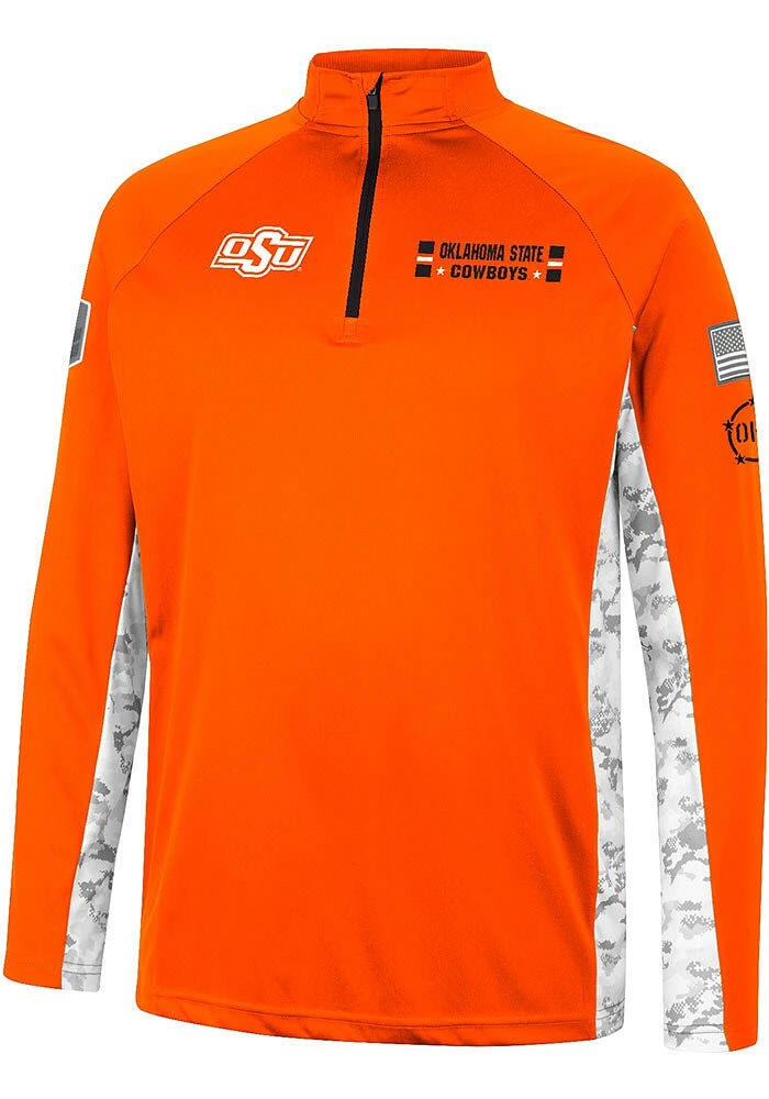 Colosseum Oklahoma State Cowboys Mens Orange OHT American Hero Camo Long Sleeve Qtr Zip Pullover