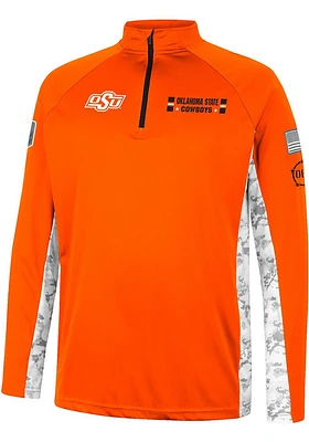 Colosseum Oklahoma State Cowboys Mens Orange OHT American Hero Camo Long Sleeve Qtr Zip Pullover