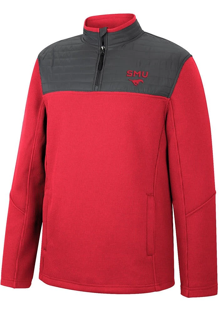 Colosseum SMU Mustangs Mens Red Good On You Long Sleeve Qtr Zip Pullover