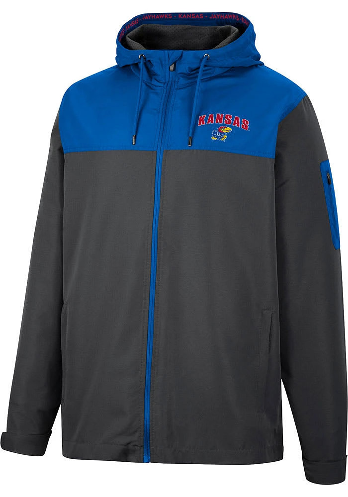 Colosseum Kansas Jayhawks Mens Charcoal Staff Hooded Windbreaker Light Weight Jacket