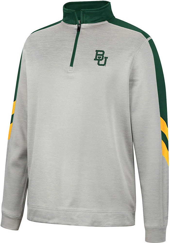 Colosseum Baylor Bears Mens Grey Bushwood Fleece Long Sleeve Qtr Zip Pullover