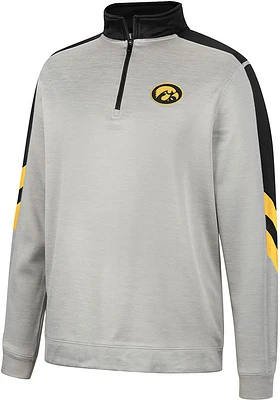 Colosseum Iowa Hawkeyes Mens Grey Bushwood Fleece Long Sleeve Qtr Zip Pullover