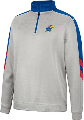 Colosseum Kansas Jayhawks Mens Grey Bushwood Fleece Long Sleeve Qtr Zip Pullover