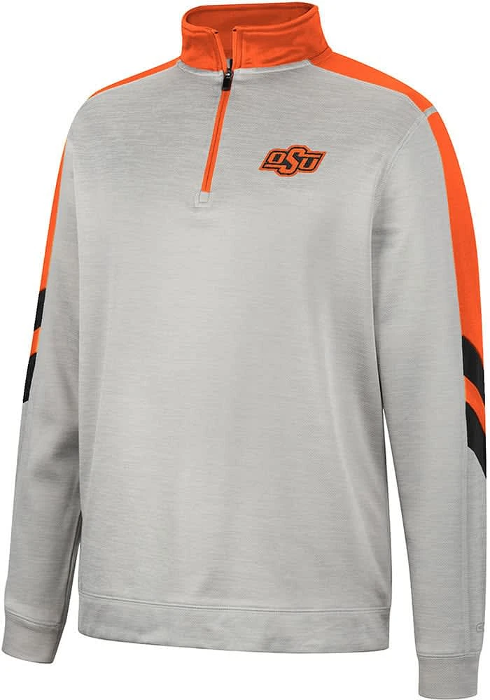 Colosseum Oklahoma State Cowboys Mens Grey Bushwood Fleece Long Sleeve Qtr Zip Pullover