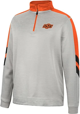 Colosseum Oklahoma State Cowboys Mens Grey Bushwood Fleece Long Sleeve Qtr Zip Pullover