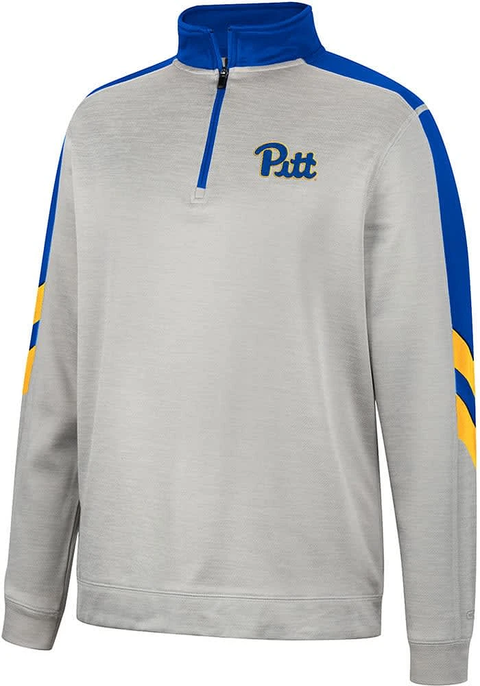 Colosseum Pitt Panthers Mens Grey Bushwood Fleece Long Sleeve Qtr Zip Pullover