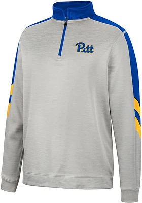 Colosseum Pitt Panthers Mens Grey Bushwood Fleece Long Sleeve Qtr Zip Pullover
