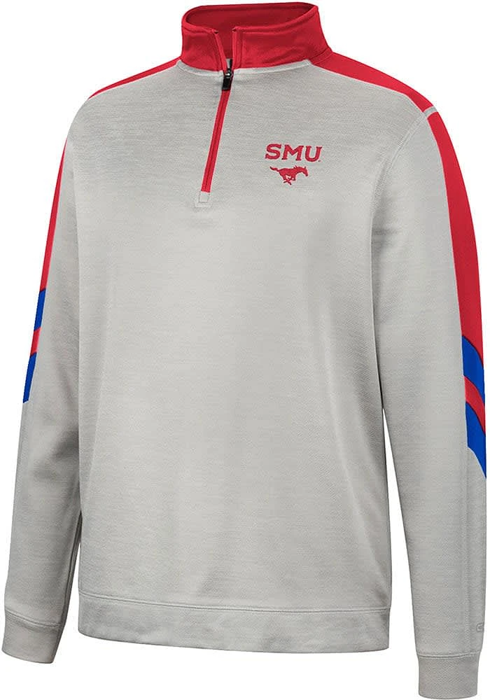 Colosseum SMU Mustangs Mens Grey Bushwood Fleece Long Sleeve Qtr Zip Pullover