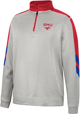 Colosseum SMU Mustangs Mens Grey Bushwood Fleece Long Sleeve Qtr Zip Pullover