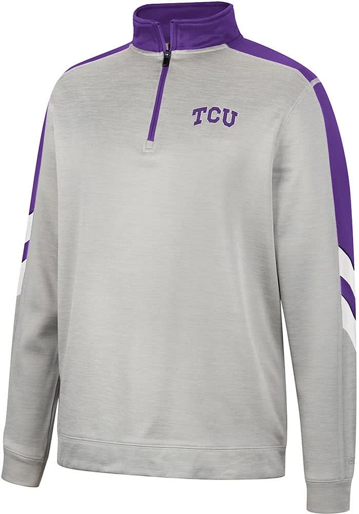 Colosseum TCU Horned Frogs Mens Grey Bushwood Fleece Long Sleeve Qtr Zip Pullover