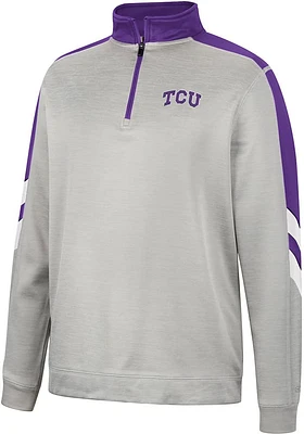 Colosseum TCU Horned Frogs Mens Grey Bushwood Fleece Long Sleeve Qtr Zip Pullover