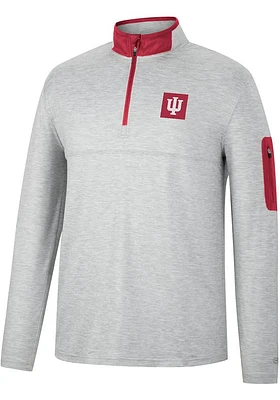 Colosseum Indiana Hoosiers Mens Grey Country Club Long Sleeve Qtr Zip Pullover