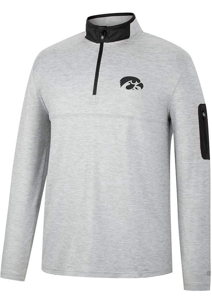 Colosseum Iowa Hawkeyes Mens Grey Country Club Long Sleeve Qtr Zip Pullover