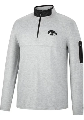 Colosseum Iowa Hawkeyes Mens Grey Country Club Long Sleeve Qtr Zip Pullover