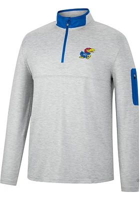 Colosseum Kansas Jayhawks Mens Grey Country Club Long Sleeve Qtr Zip Pullover