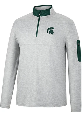 Colosseum Michigan State Spartans Mens Grey Country Club Long Sleeve Qtr Zip Pullover