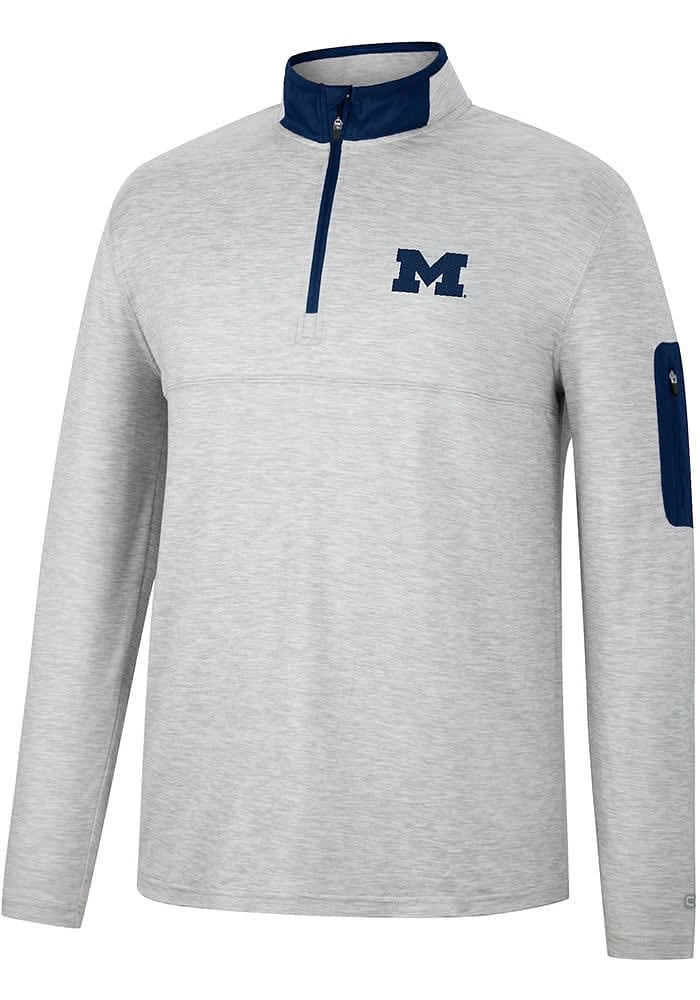 Colosseum Michigan Wolverines Mens Grey Country Club Long Sleeve Qtr Zip Pullover
