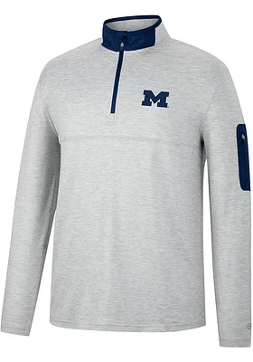 Colosseum Michigan Wolverines Mens Grey Country Club Long Sleeve Qtr Zip Pullover