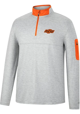 Colosseum Oklahoma State Cowboys Mens Grey Country Club Long Sleeve Qtr Zip Pullover