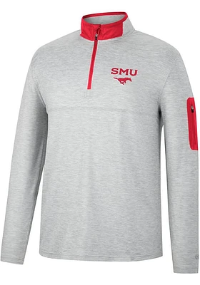 Colosseum SMU Mustangs Mens Grey Country Club Long Sleeve Qtr Zip Pullover