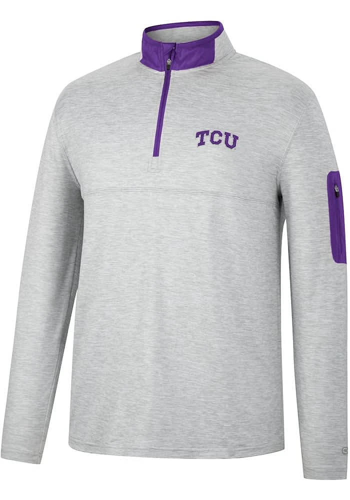 Colosseum TCU Horned Frogs Mens Grey Country Club Long Sleeve Qtr Zip Pullover
