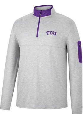 Colosseum TCU Horned Frogs Mens Grey Country Club Long Sleeve Qtr Zip Pullover