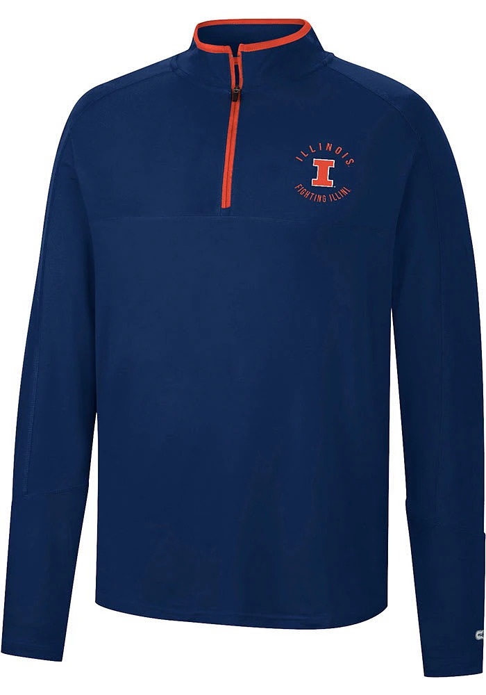 Colosseum Illinois Fighting Illini Mens Navy Blue Spaulding Long Sleeve Qtr Zip Pullover