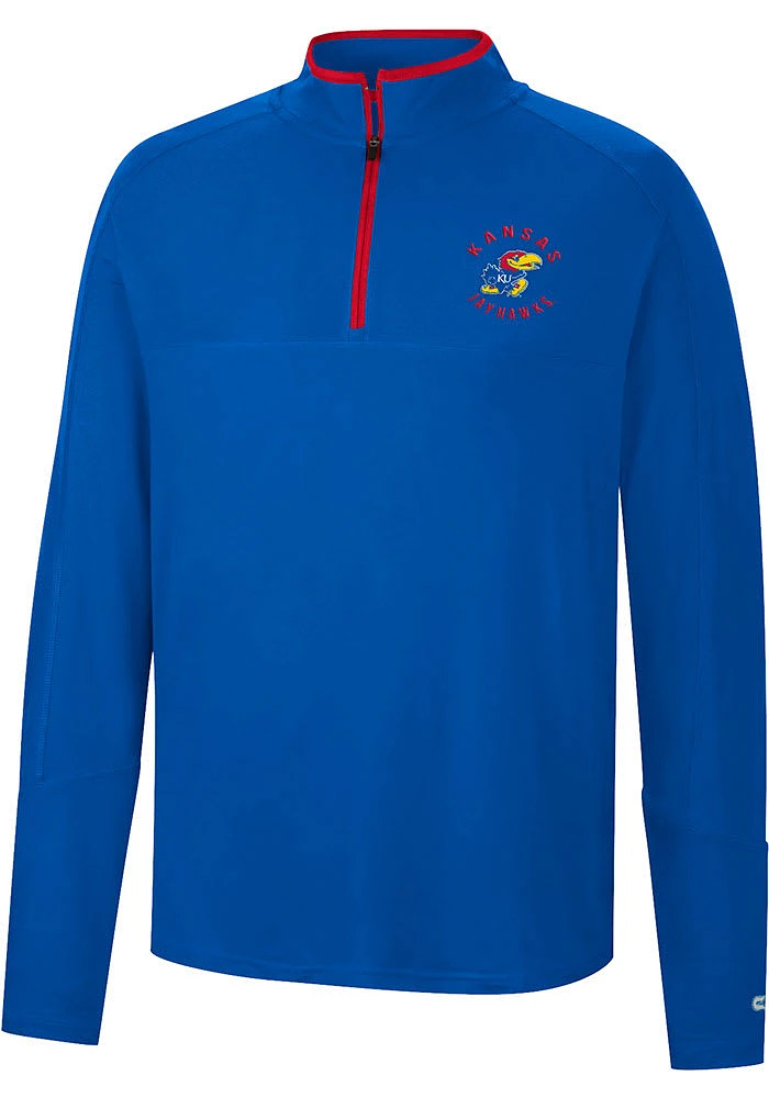 Colosseum Kansas Jayhawks Mens Blue Spaulding Long Sleeve Qtr Zip Pullover