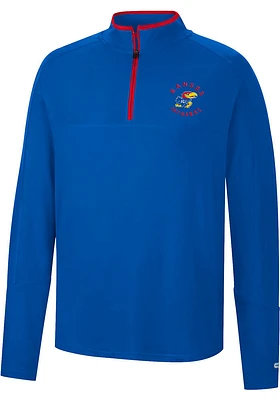 Colosseum Kansas Jayhawks Mens Blue Spaulding Long Sleeve Qtr Zip Pullover