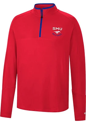 Colosseum SMU Mustangs Mens Red Spaulding Long Sleeve Qtr Zip Pullover