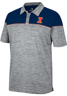 Colosseum Illinois Fighting Illini Mens Grey Birdie Short Sleeve Polo