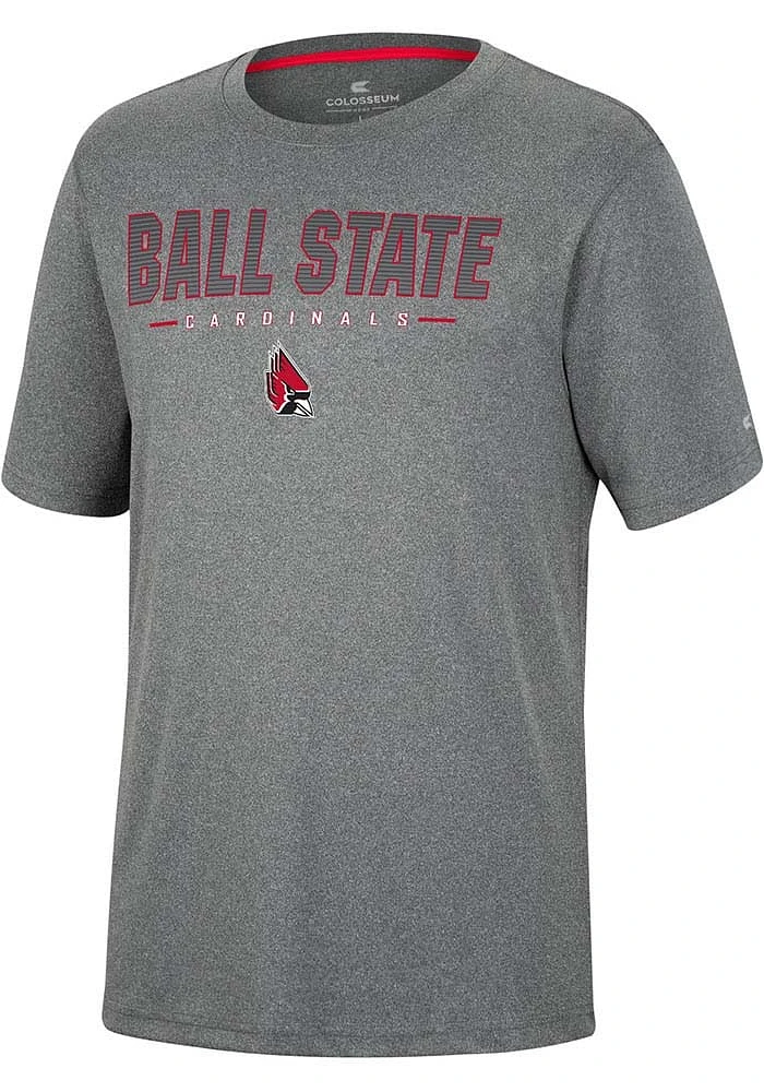 Colosseum Ball State Cardinals Charcoal High Pressure Short Sleeve T Shirt